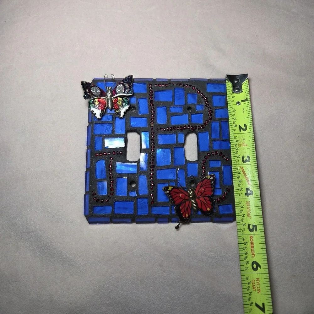 Mosaic Double Light Switch Cover Blue Glass Tile Butterfly Beaded‎ Decor